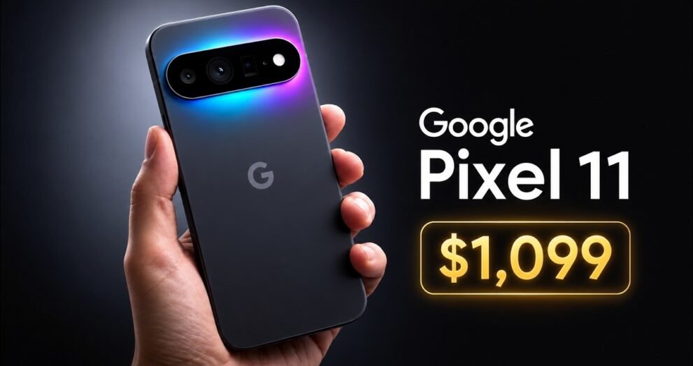 Google Pixel 11 concept with glowing camera bar in hand