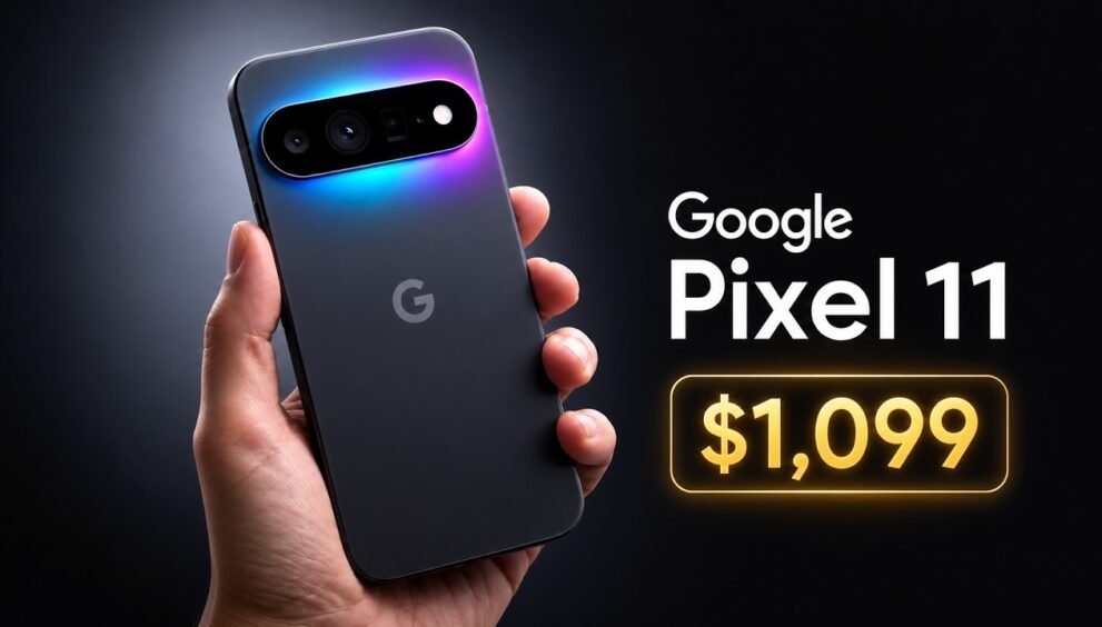 Google Pixel 11 concept with glowing camera bar in hand