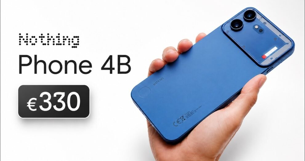 Nothing Phone 4B blue model held in hand with €330 price tag