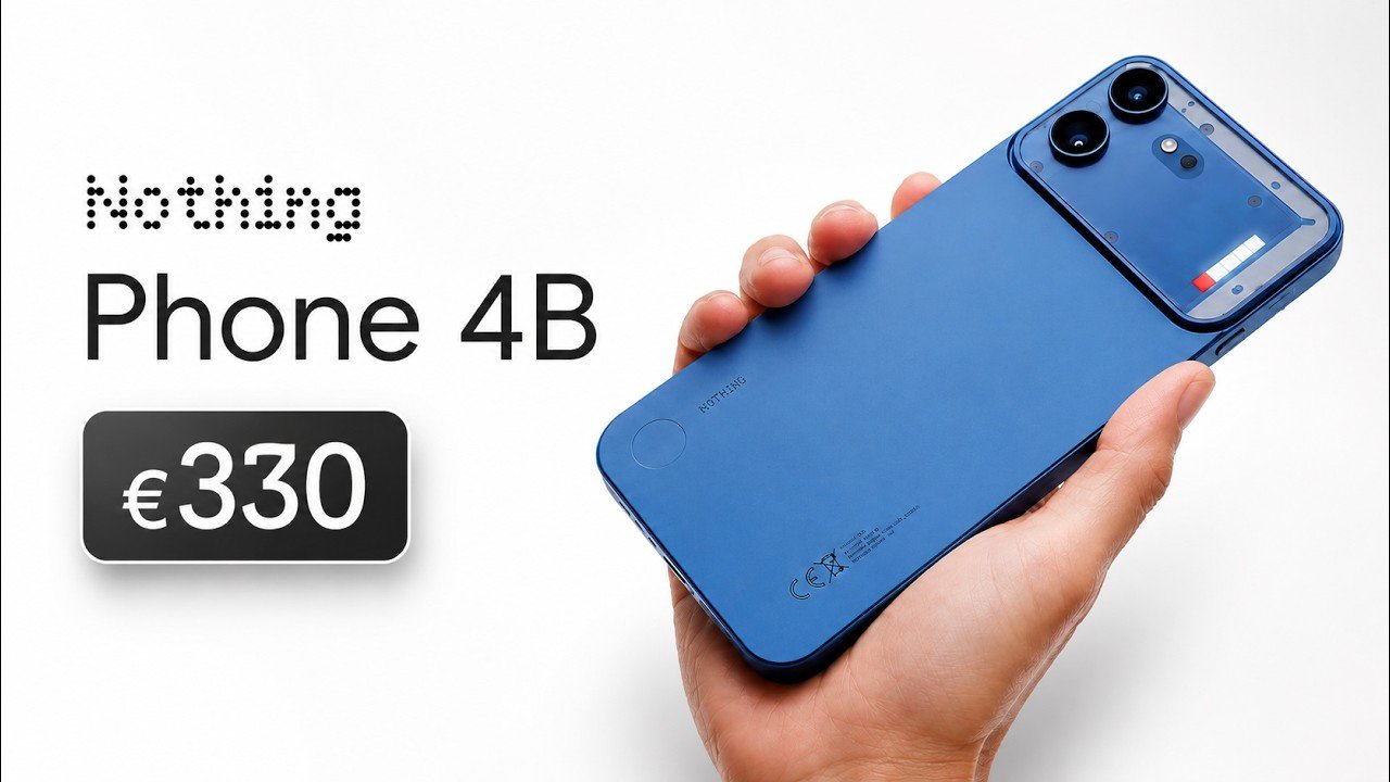 Nothing Phone 4B blue model held in hand with €330 price tag
