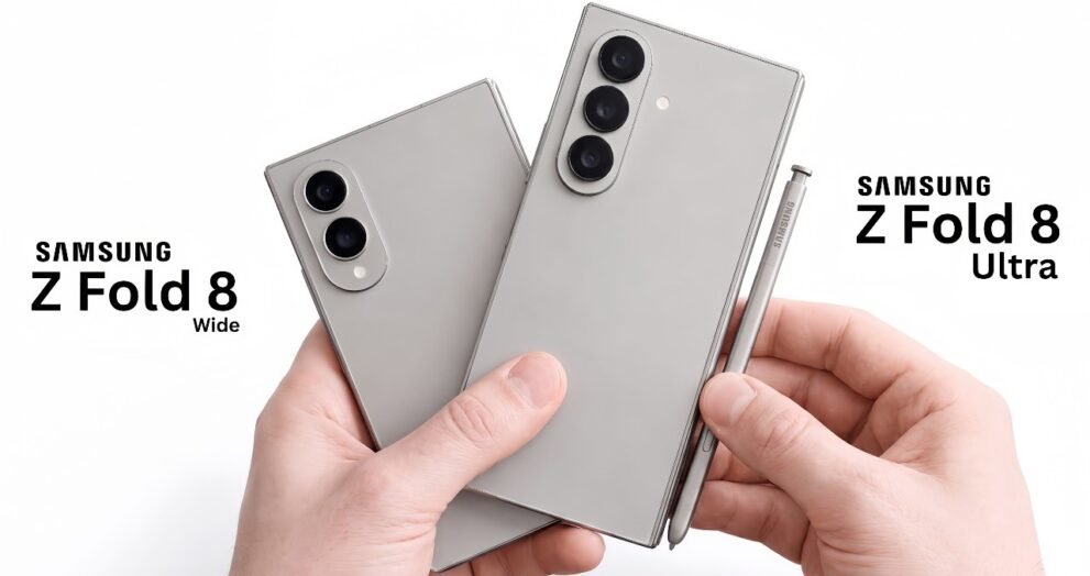 Samsung Galaxy Z Fold 8 Wide and Fold 8 Ultra concept held in hands