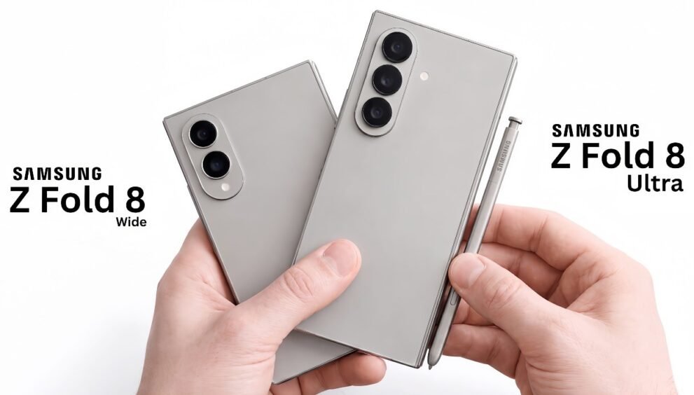 Samsung Galaxy Z Fold 8 Wide and Fold 8 Ultra concept held in hands